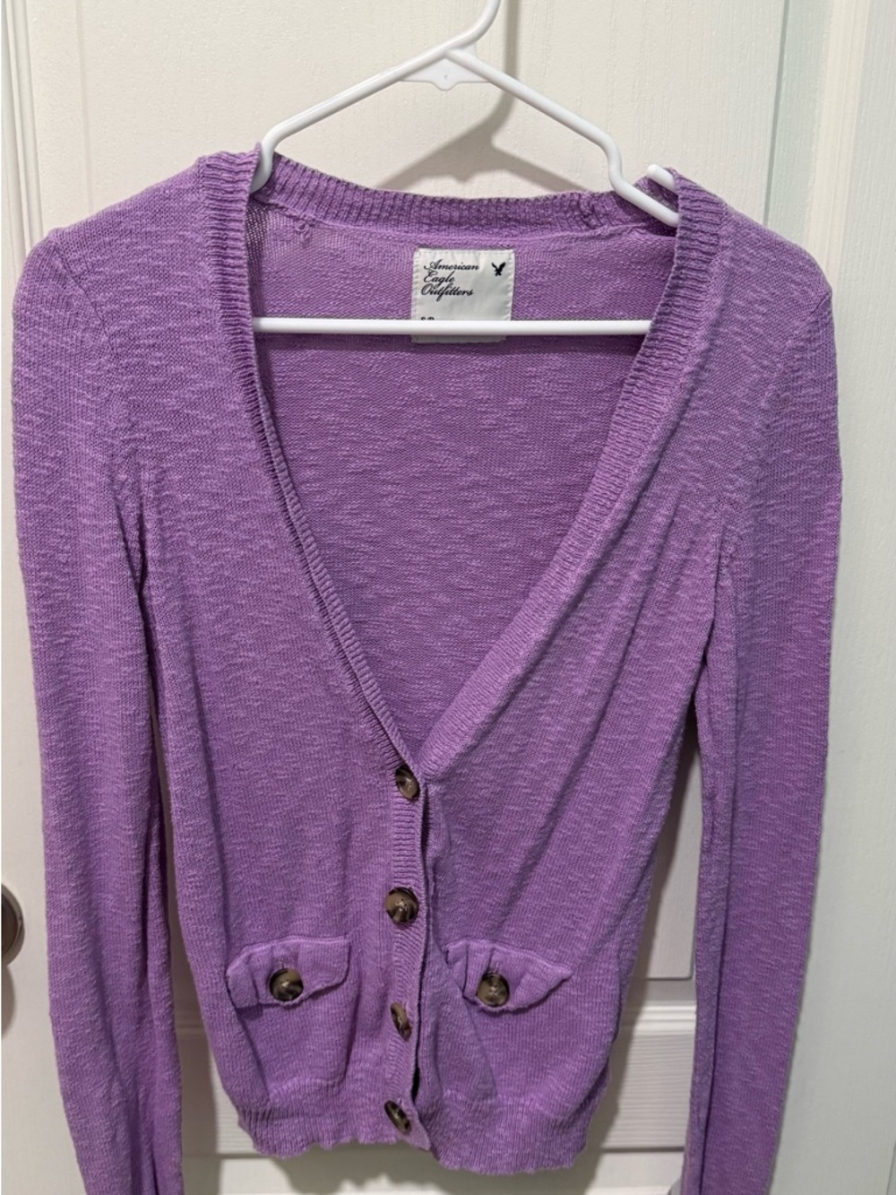 American Eagle Outfitters Purple V-Neck Button Pocket Cardigan